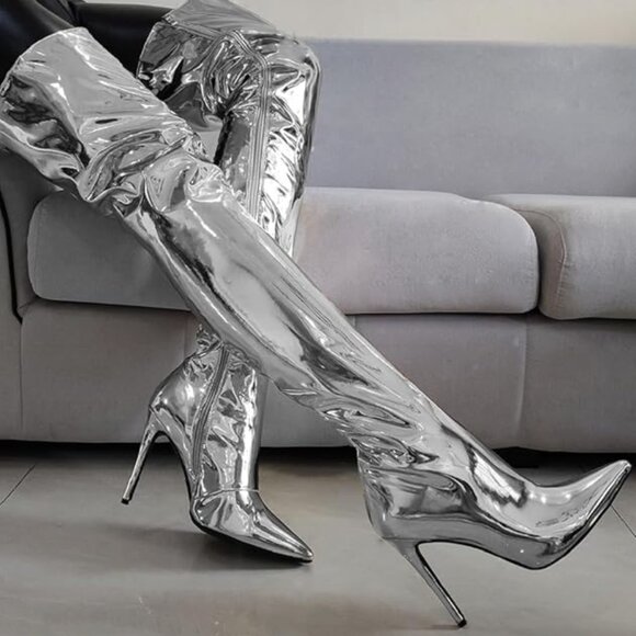 Shoes - NIB (6.5) THIGH HIGH SLEEK & SILVER SEXY-ASS SUPERHERO STILETTOS